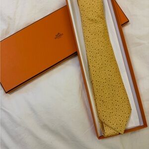 Hermes Silk Gold Micro H Tie